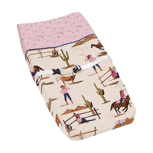 Sweet Jojo Designs Western Cowgirl Girl Baby Changing Pad Cover Infant Newborn Diaper Table Change Mat Sheet Wild West Bandana Paisley Vintage Country Animal Horse Southwest Beige Brown Light Pink Tan