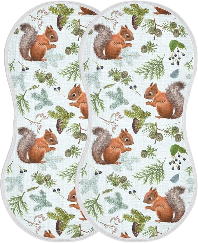 vvfelixl Muslin Burp Cloths Forest Squirrels Baby Washcloths for Baby Girl Boys 2 Pack Blue
