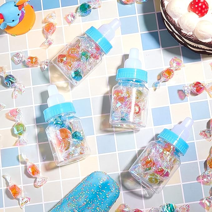 Tessco for you 72 Pcs 3.5 Inch Baby Bottles for Baby Shower Mini Plastic Bottle Party Favor Clear Candy Box for Guests Gift (Blue)