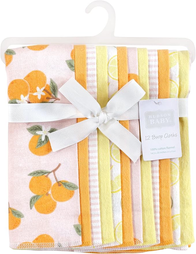 Hudson Baby Unisex Baby Cotton Flannel Burp Cloths Bundle, Citrus Orange, One Size