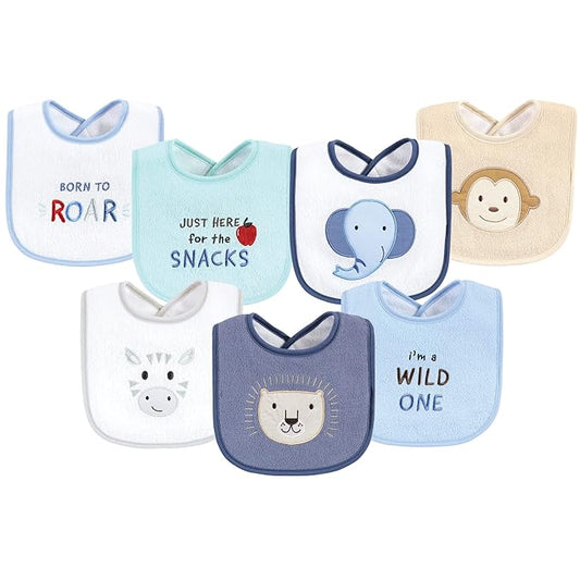 Hudson Baby Unisex Baby Cotton Terry Drooler Bibs with Fiber Filling, Wild One, One Size