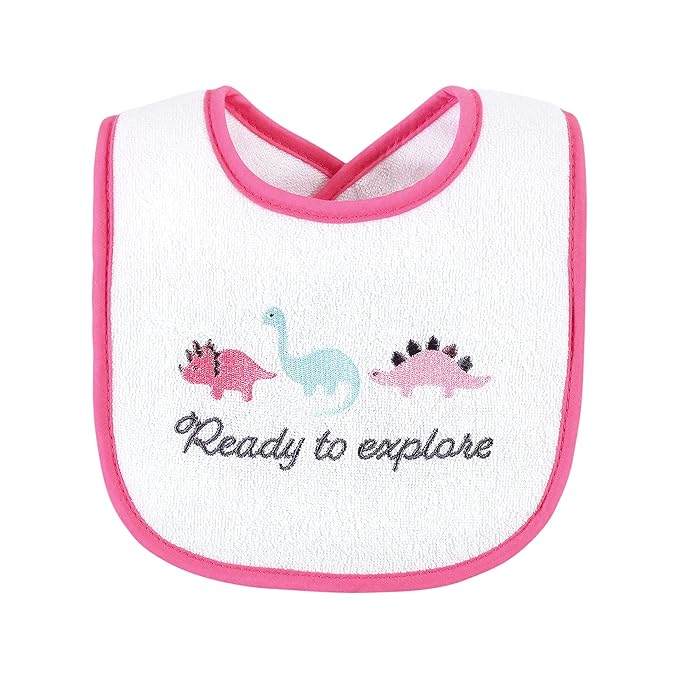 Hudson Baby Unisex Baby Cotton Terry Drooler Bibs with Fiber Filling, Girl Dino, One Size