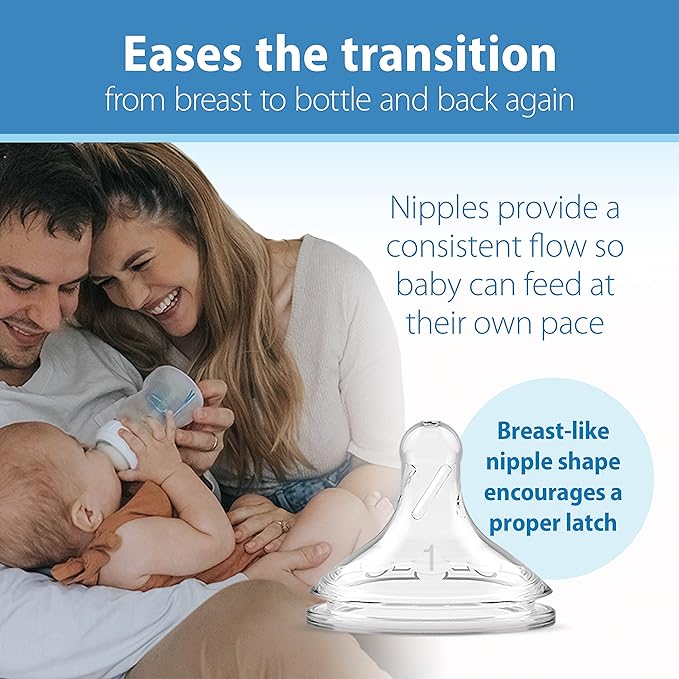 Dr. Brown's Natural Flow Anti-Colic Options+ Wide-Neck Baby Bottles, 9 oz/270 mL, with Level 1 Slow Flow Nipple, 4 Pack Good Morning/Good Night Gift Set