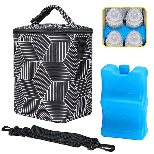 Breastmilk Cooler Bag with Ice Pack Fits 4 Baby Bottles Up To 9 Ounce Insulated Baby Bottle Bag Breast Milk Cooler on the Go with Strap Cooler Bag for Nursing Mom Daycare or Travel