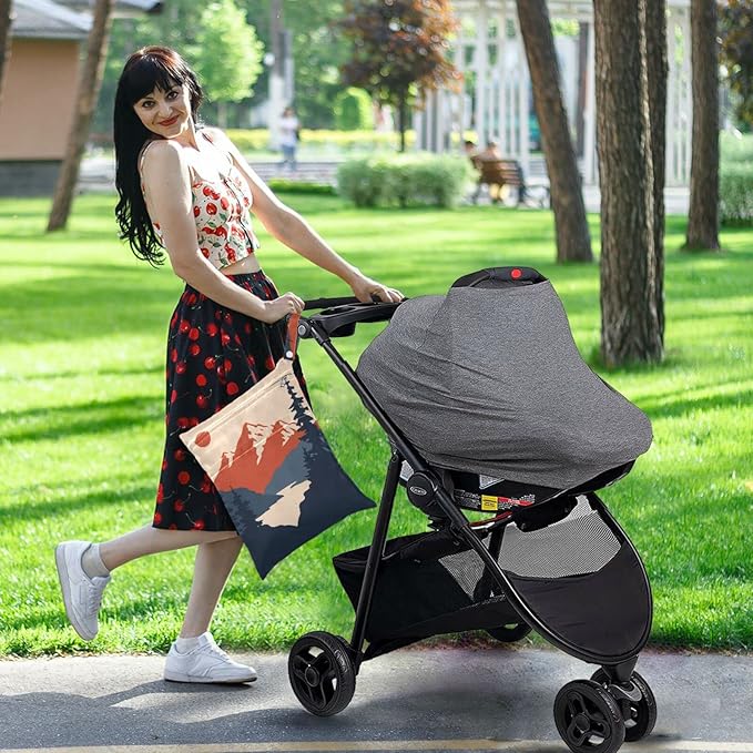 Kigai 2pcs Setting Sun Mountain Wet Dry Bags,Waterproof Reusable Cloth Diaper Wet Dry Bags for Travel,Diapers,Dirty Gym Clothes and Toiletries