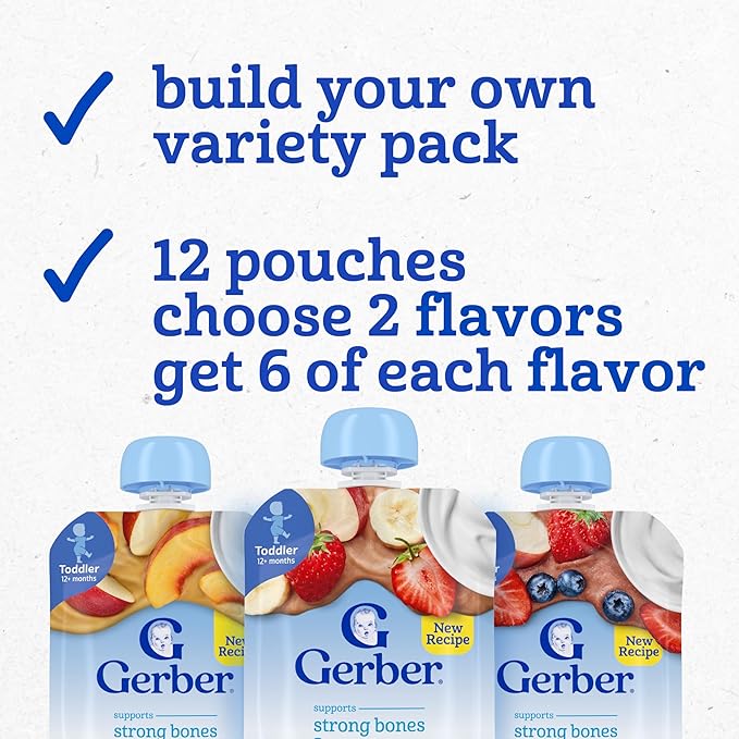 Gerber Toddler Food, Fruit Puree and Yogurt Pouches, Build Your Own Variety Pack, Toddler Pouches, 12-Pack
