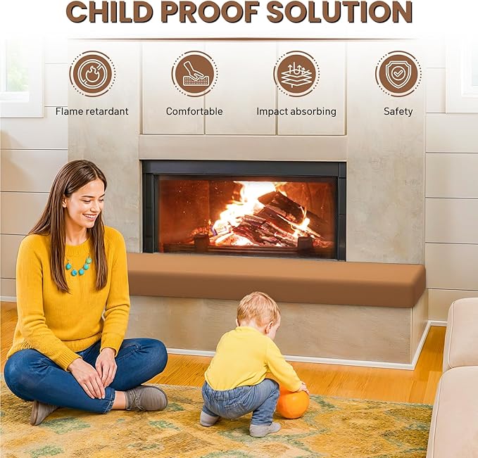 Salcod Fireplace Baby Proofing – Soft Brick Cover for Baby Proofing, 90” Foam Bumper Set for Fireplace Edge Protection, Bumpers for Babies & Toddlers, Easy to Install, Safe & Stylish