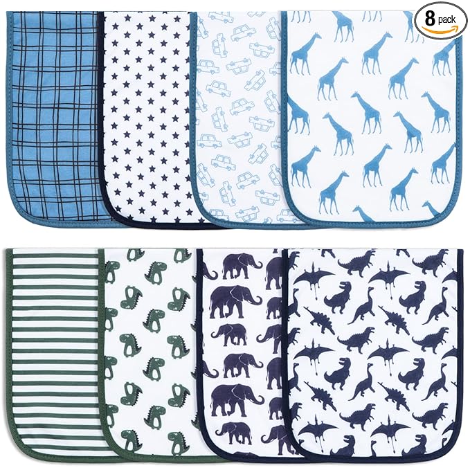 Hakochia Burp Cloths for Baby Boy & Girl Organic Cotton Large Unisex Burp Clothes Extra Absorbent Soft Neutral Burping Rags Spit Up Cloth Sets for Newborns 8 Pack