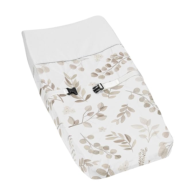 Sweet Jojo Designs Floral Leaf Boy or Girl Baby Nursery Changing Pad Cover - Gender Neutral Ivory Cream Beige Taupe and White Gender Neutral Boho Watercolor Botanical Flower Woodland Tropical Garden