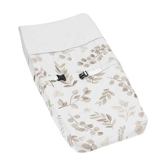 Sweet Jojo Designs Floral Leaf Boy or Girl Baby Nursery Changing Pad Cover - Gender Neutral Ivory Cream Beige Taupe and White Gender Neutral Boho Watercolor Botanical Flower Woodland Tropical Garden