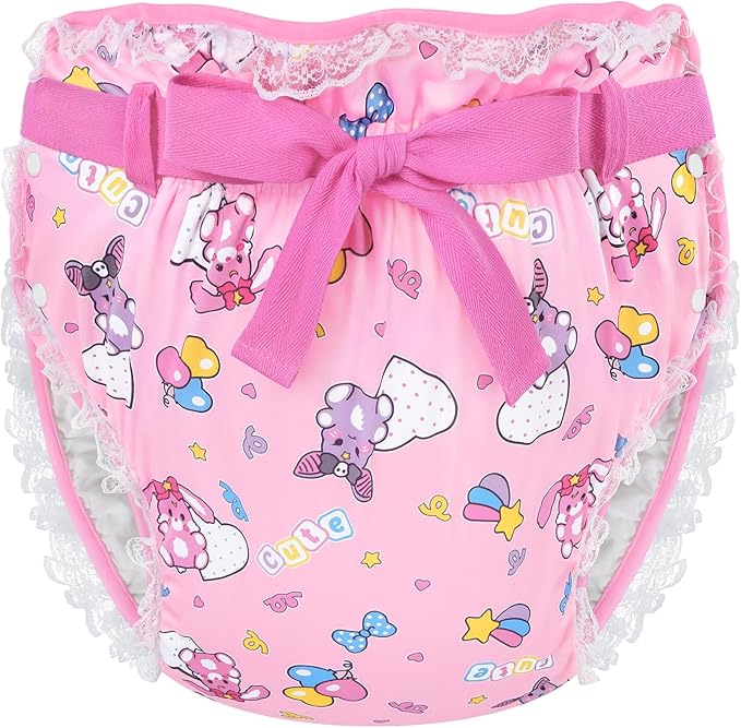 Littleforbig Silky Adult Ribbon Omutsu Diaper Wrap Cover Washable Adjustable Reusable Waterproof - Baby Usagi & Bella Pattern L