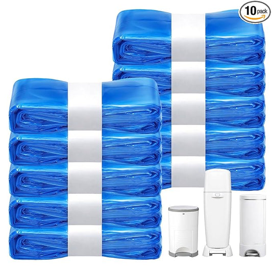 Compatible with Diaper Genie Pails Diaper Pail Refills | 10 Pack Continuous Long-Roll Lemon-Scent Refills | Leak-Resistant Odor-Blocking Diaper Disposal Bags | Easy Cut & Tie System
