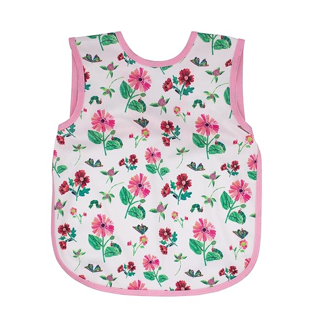 BapronBaby Eric Carle Pink Floral Caterpillar Bapron - No Neck Tie Safer Bib for Baby & Toddler - Soft Waterproof Stain Resistant - Machine Washable - Sz Preschool 3-5yrs