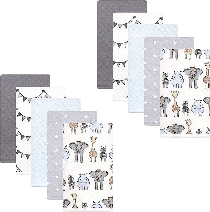 Hudson Baby Unisex Baby Quilted Burp Cloths, Royal Safari, One Size