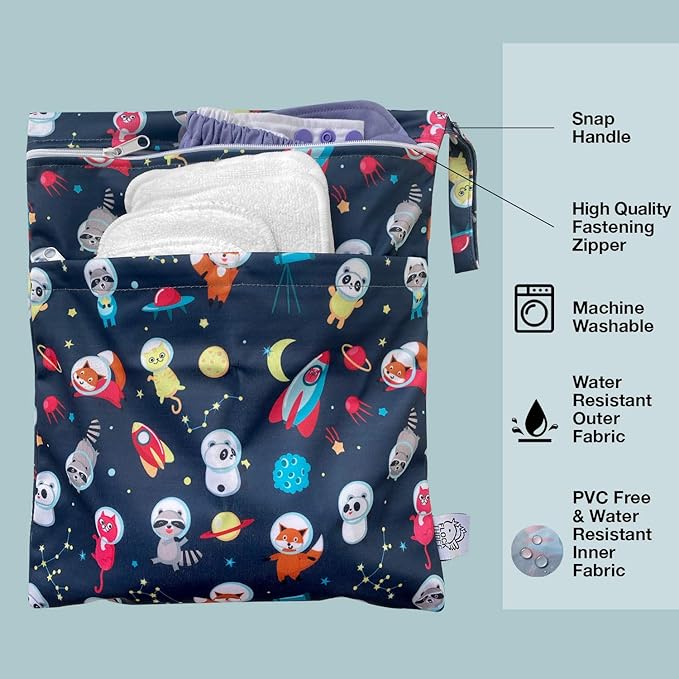 FLOCK THREE 4pcs Waterproof Wet Bag Reusable for Wet Clothes Baby Diapers Stroller Swimsuit Travel Reusable toiletries Pouch Small and Larger Electronics case 4 Pack (Blue Sky)