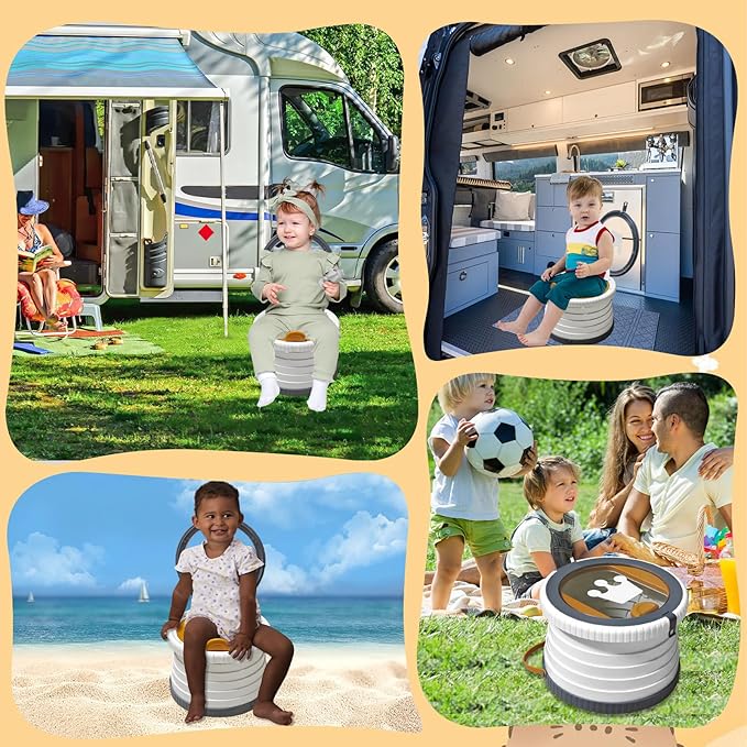 Portable Potty Chair for Toddlers with Splash-Proof Design, Foldable Travel Potty with Bag & 30 Refills - Kids Toilet for Car, Camping, Indoor - Easy Clean Baby Potty Training Seat(White-Gray)