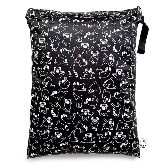 FLOCK THREE Washable and Reusable Wet Bag Diaper Bag Water Resistant Swimming Bag Travel Toiletries Pouch Yoga Dog Print Zippered 12.6'' x 16.5''