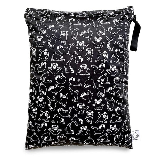 FLOCK THREE Washable and Reusable Wet Bag Diaper Bag Water Resistant Swimming Bag Travel Toiletries Pouch Yoga Dog Print Zippered 12.6'' x 16.5''