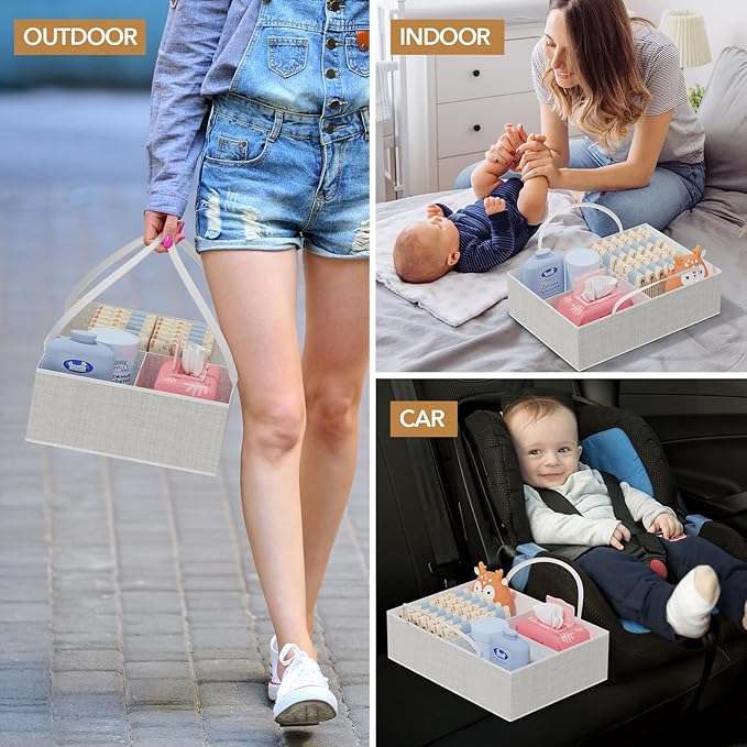 BBLIKE 3in1 Diaper Caddy Organizer - Diaper Caddy & Rolling Diaper Cart with Kids Clothing Rack for Nursery and Baby Essentials, Multi-Function Utility Cart for Bedroom and Bathroom, White