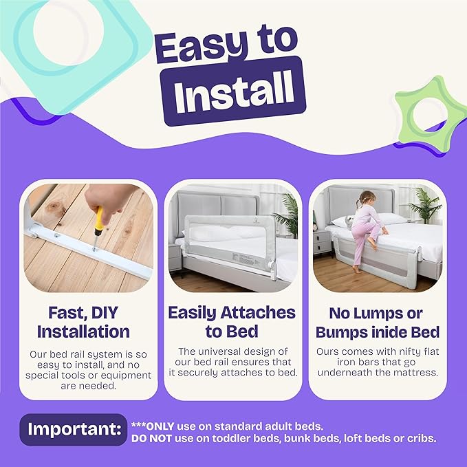 ComfyBumpy 1-Pack Bed Rail for Toddlers 35.5" L x 19.5" H | Toddler Bed Rails for Twin, Full & Toddler Bed Size | Swing Down Bed Rail Guard | Baby Bed Side Rail for Kids | Pink