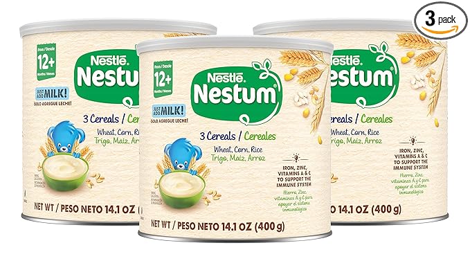 Nestle Nestum Junior Cereal, 3 Cereals - Wheat, Corn & Rice, Made for Toddlers 12 Months, 14.1 OZ Canister (Pack of 3)