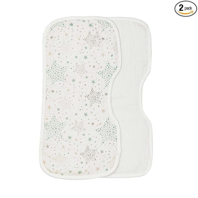 Under the Nile Organic Cotton Contoured Baby Muslin Burp Cloth Two Pack Set in a Star Print