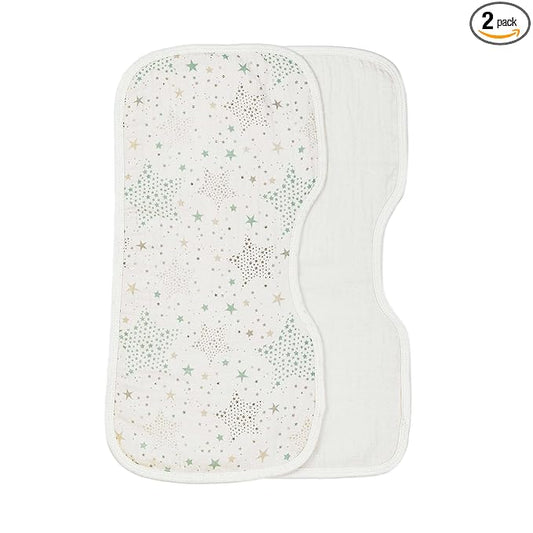 Under the Nile Organic Cotton Contoured Baby Muslin Burp Cloth Two Pack Set in a Star Print