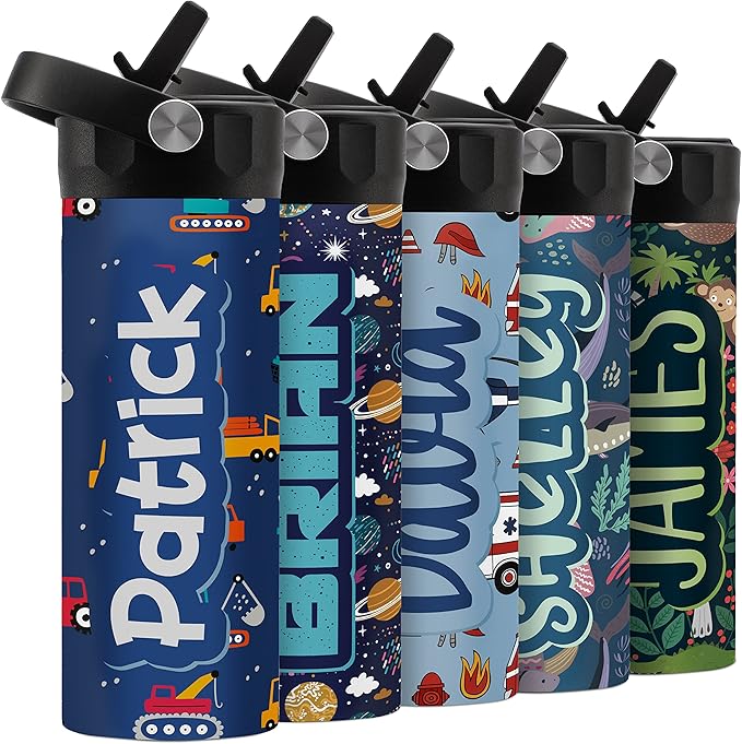 Personalized Water Bottle for Kids - 14 oz - 14 Design Options, Custom Water Bottle for Children - End of School Year Gifts, Back to School Gifts - BPA FREE, Double-Wall Insulation - Construct