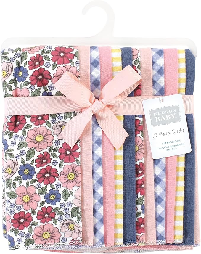 Hudson Baby Unisex Baby Cotton Flannel Burp Cloths Bundle, Pink Blue Pretty Floral, One Size