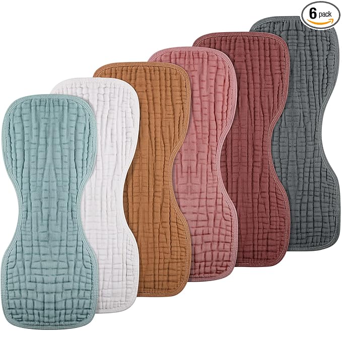 Frienda 6 Pieces Baby Muslin Burp Cloths Large 9 x 20 Inch 6 Layer Burp Cloth Multi Colors Muslin Washcloths Diapers Newborn Face Towels for Baby Boy Girl Unisex(Colorful)