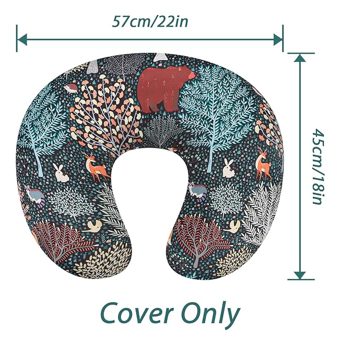 Baby Nursing Pillow Cover, Woodland Breastfeeding Pillow Slipcover Girls Boys, Nursing Pillow Case for Newborn, Soft Fabric Fits Snug On Infant, Washable and Breathable, Animals