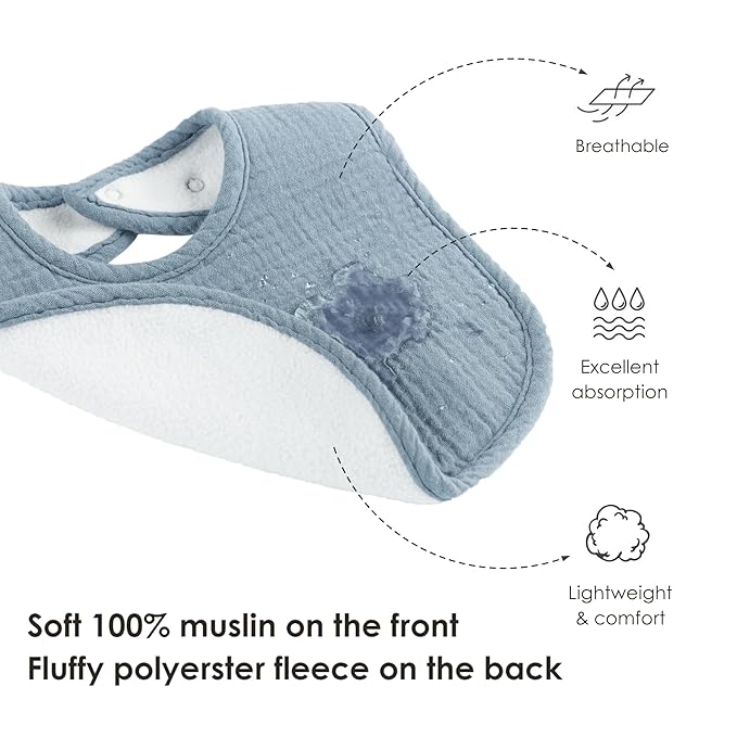 MairMore 8-Pack Baby Muslin Bibs, Soft Cotton Drool Bibs for Boys Girls, Adjustable and Absorbent Newborn Bib Set for Feeding and Drooling
