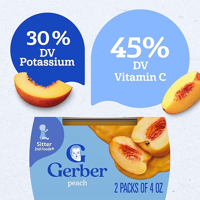 Gerber Stage 2 Baby Food, Peach Puree Tubs, No Artificial Colors or Flavors, Baby Puree, 16-Pack