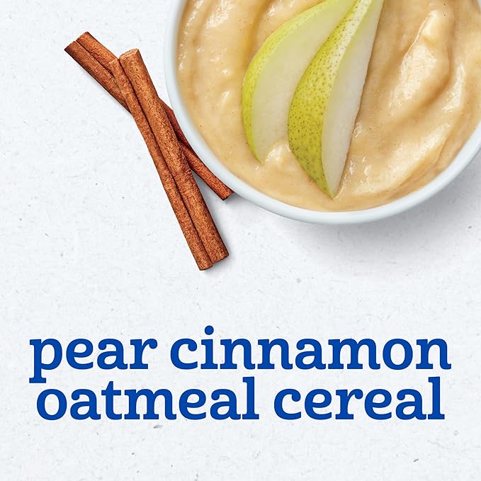 Gerber Stage 2 Baby Food, Pear Cinnamon Oatmeal Cereal Tubs, Iron Helps Support Brain Development, No Added Colors or Flavors, Baby Oatmeal, 16-Pack
