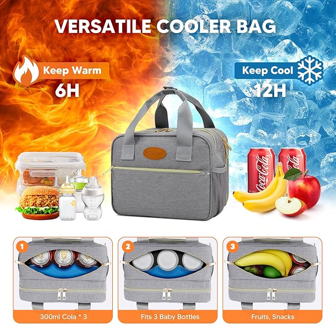 PIIOSER Breastmilk Cooler Travel Bag with Ice Pack, Compatible with Wearable Breast Pumps & Accessories - Portable Hands Free Breast Pump Carrying Case for Nursing & Working Moms, Grey