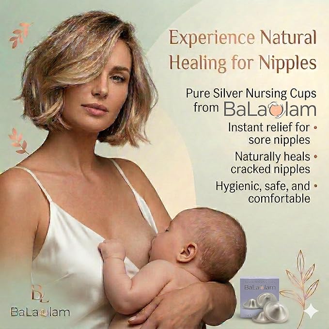 999 Pure Silver Nursing Cups for Breastfeeding – Lactation Consultant Recommended – Natural Soothing Relief for Sore or Cracked Nipples – Includes 2 Silicone Rings and Travel Case