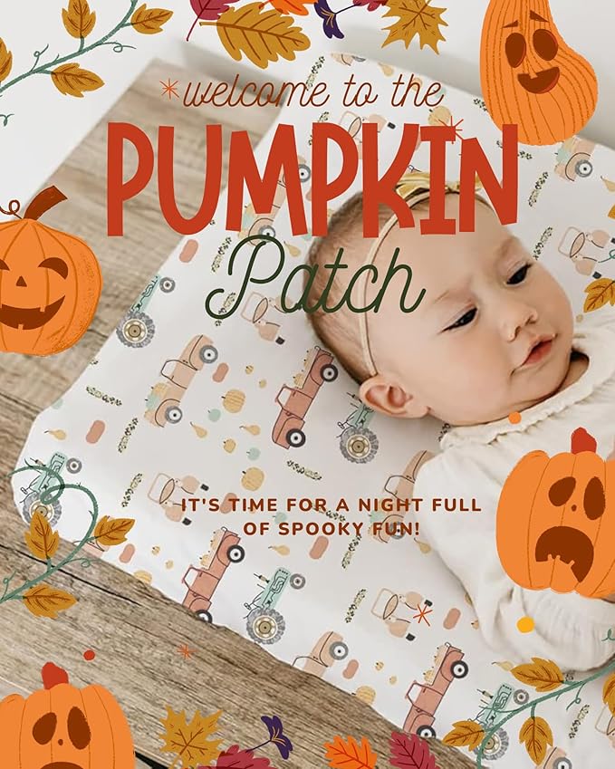 TotAha Premium Stretchy Changing Pad Cover for Baby Girl Boy, Hypoallergenic, Buttery Soft, Silky Comfort, Diaper Changing Table Cover Pad Sheets Fitted 16 x 32, 2-Pack Halloween Pumpkin