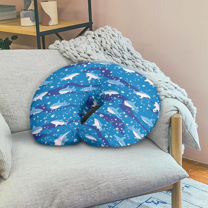 Jeiento Blue Shark Nursing Pillow Cover Easy to Install Polyester Covers Comfortable Soft Breastfeeding Pillows Covers for Baby Boys Girls