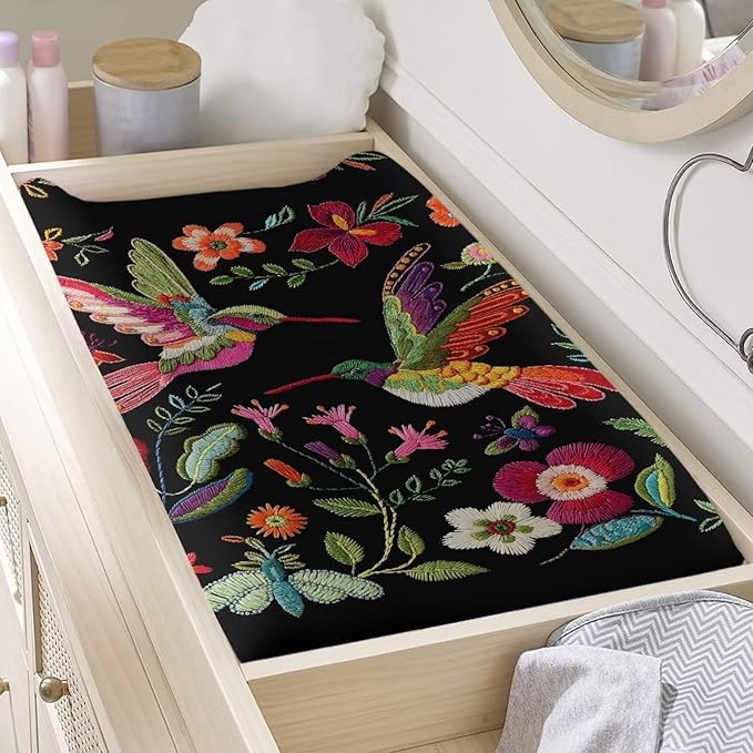 Embroidered Bird Changing Table Covers Breathable Baby Diaper Change Table Covers Soft Contoured Pad for Newborn Baby Boys Girls Machine Washable