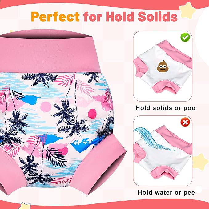 MooMoo Baby Swim Diapers 3 Pcs Waterproof Reusable Swimming Diapers for Baby Boys and Girls Swim Lesson 2T