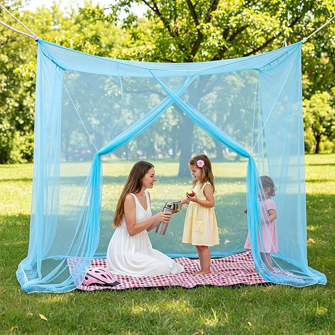 Mosquito Net for Bed - 4 Corner Bed Canopy with Fine Mesh Protection, King Size Bed, Easy Assembly Bug Net for Indoor/Outdoor Use, Camping & Travel