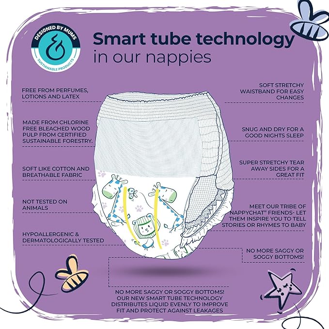 Mum & You Nappychat Premium Performance Eco Diapers, Size 3 (42 Diapers) Smart Tube Technology. Leak Protection. 100% Recyclable. Hypoallergenic, Dermatologically-Tested. No Lotion, Perfume or Dyes.