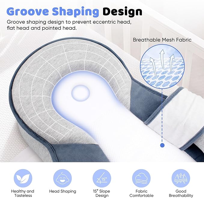 Baby Lounger Pillow for Infant Support Cushion Reflux Breastfeeding Pillow, Bottle Feeding, Tummy Time, Adjustable Baby Wedge Lounger Pillow for Reducing Spit-Up