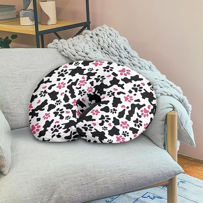 Cow Stripe and Paw Breastfeeding Pillow Cover Ultra Soft Comfortable Newborn Nursing Pillow Case Stretchy Replaceable Pillow Cover Slipcover