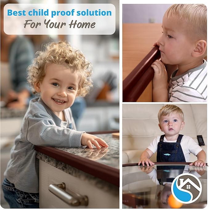 Premium 12ft Edge Protector for Baby, Odorless & Waterproof Foam Cushion with 3M Adhesive Tape, Non-Toxic to Baby Proof Corners and Edges, Wall Corner Protector & Desk Edge Cushion Brown