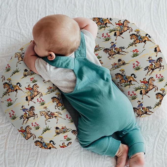Vintage Cowboy Floral Nursing Pillow Covers for Boy Girl Western Cowboy Horse Nursing Pillow Slipcovers for Breastfeeding Pillows Wild West Desert Soft Stretchy Removable Covers for Newborn Infant