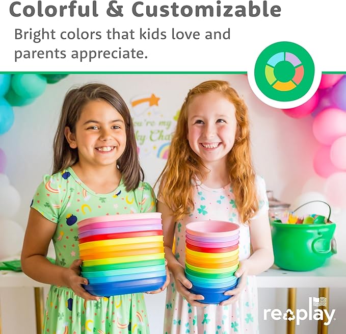 Re-Play 12 oz. Toddler Bowls Set of 3 - Kids Deep-Walled, Durable & Reusable Snack and Meal Bowls, Dishwasher & Microwave Safe, BPA-Free, Made in USA from Recycled Plastic, Beach Baby