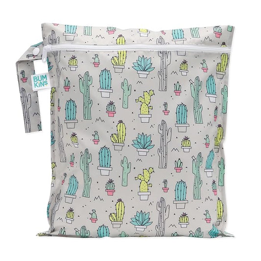 Bumkins Waterproof Wet Bag for Baby, Travel, Swim Suit, Cloth Diapers, Pump Parts, Pool, Beach, Gym Clothes, Toiletry, Hook to Stroller, Daycare, Zipper Reusable Wetdry Packing Pouch, Cactus Green