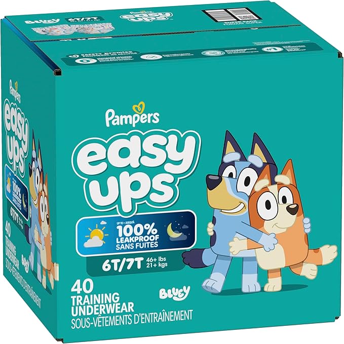 Pampers Easy Ups Girls & Boys Potty Training Pants, Size 6T-7T, 40 Count, Bluey Absorbent Training Underwear, Up to 100% Leakproof Day and Night, Hypoallergenic (Packaging May Vary)