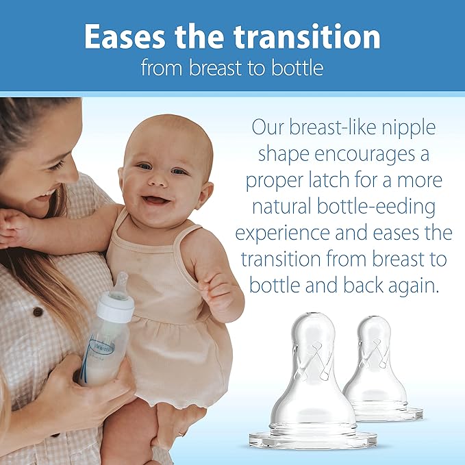 Dr. Brown's Natural Flow Level 3 Narrow and Wide-Neck Baby Bottle Silicone Nipples, Medium-Fast Flow, 6m+, 100% Silicone Bottle Nipples, 6 Pack